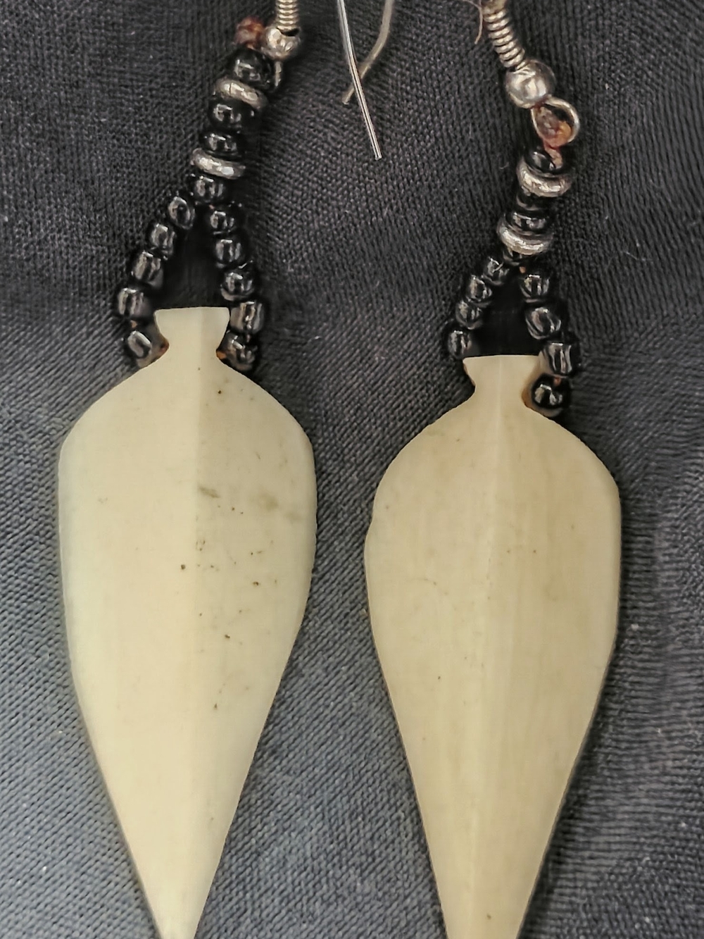Ivory Bone Tribal Earrings: African Brass Tusk, Boho Drop Earrings